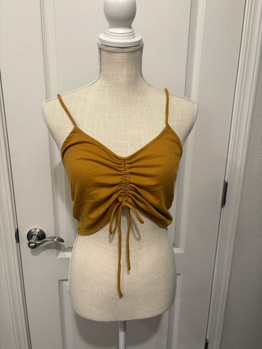 Double Zero Ruched Drawstring Cami in Mustard Yellow